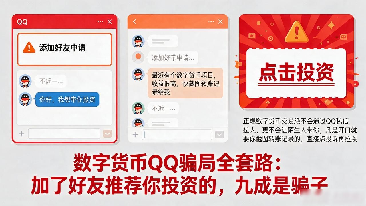 数字货币QQ骗局全套路：加了好友推荐你投资的，九成是骗子