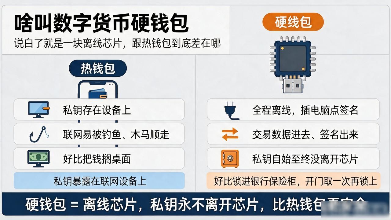 啥叫数字货币硬钱包，说白了就是一块离线芯片，跟热钱包到底差在哪
