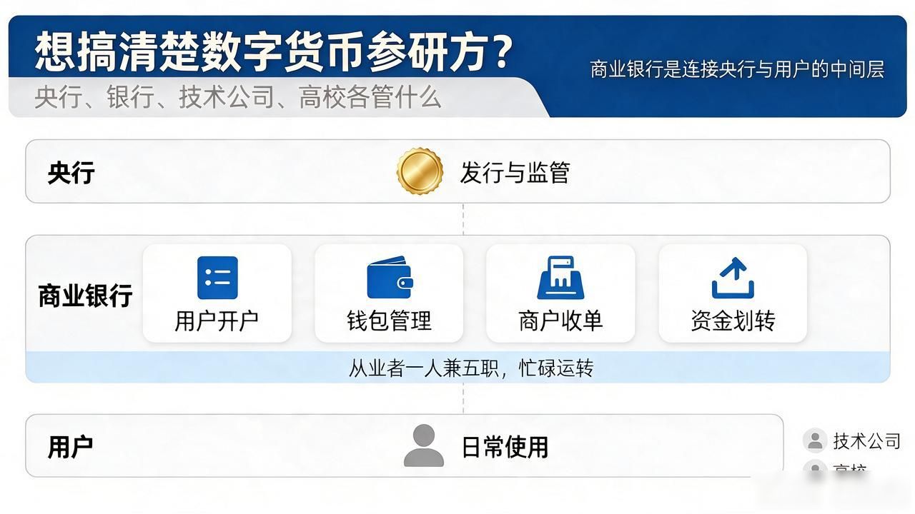 想搞清楚数字货币参研方？央行、银行、技术公司、高校各管什么